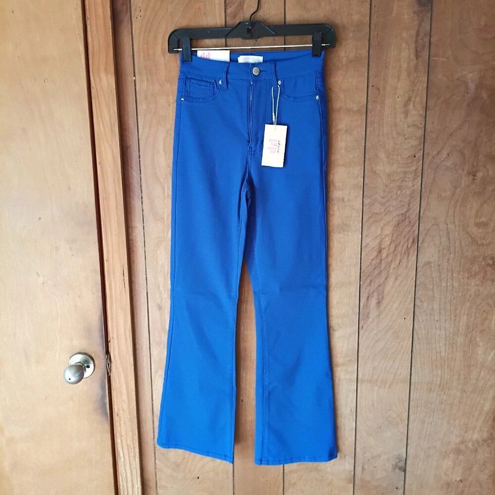 Discount Divas Blue High Rise Flare Stretch Pants XS NWT
